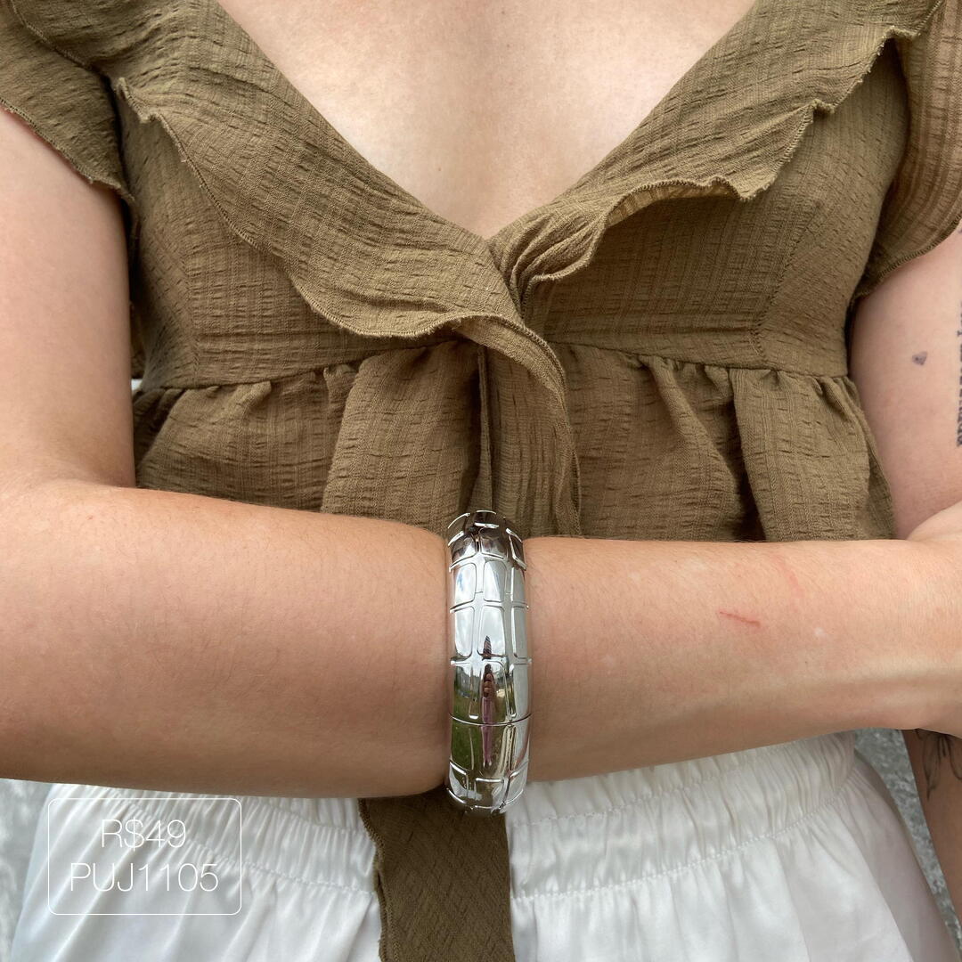 Bracelete Maxi Listras Baixo Relevo Liso Prateado